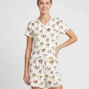 Texas Alphabet Bamboo Women Short Sleeve Short Pajama Set