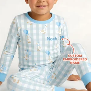 Custom Embroidered Birthday Boy/Girl Baby Bamboo Two Piece Long Sleeve Pajama Set