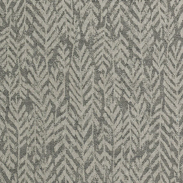 Leitner Ngutu bed skirt panel in slate chevron-patterned linen weave.