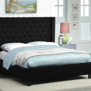 IF-5899 Platform Bed – Includes Mattress Support, black Velvet Queen/King
