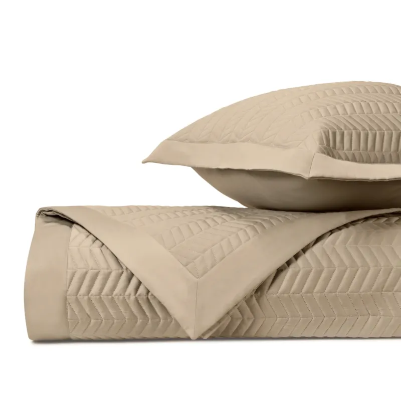 Home Treasures Chester quilted coverlet and euro sham set in khaki with chevron stitching.