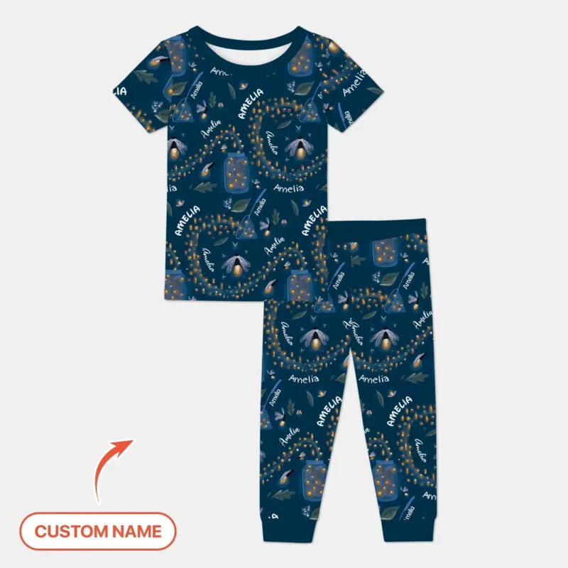 Custom Name Catching Fireflies Two Piece Short Sleeve Pajama Set , Custom Name Catching Fireflies Two Piece Short Sleeve Pajama Set - 12-18M