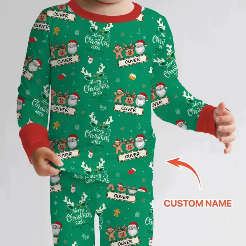 Custom Name "Merry Christmas My Deer" For Boy - Two Piece Long Sleeve Pajama Set , Custom Name "Merry Christmas My Deer" For Boy - Two Piece Long Sleeve Pajama Set - 12-18M