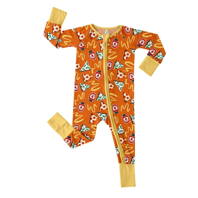 Doodle Pizza Convertible Zippered Romper , Doodle Pizza Convertible Zippered Romper - Newborn