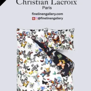 Palais Royal Linen Gallery Butterfly Parade Opalin duvet cover with colorful butterfly pattern on soft fabric.