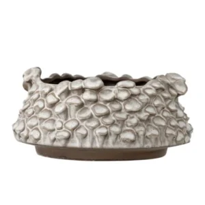 Blumentopf Myra – Skulpturaler Pilzlook in hellem Grau