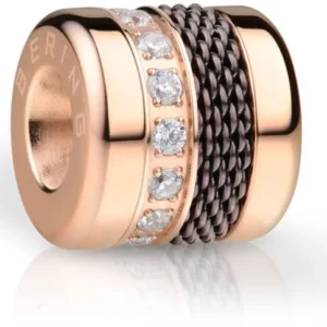 Edelstahl-Charm in Roségold mit dunklem Geflecht und vier Zirkonia