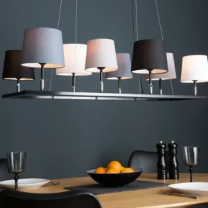 LEVELS III Design Hängeleuchte 100cm schwarz grau mit 8 Leinenschirmen
