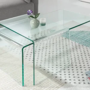 FANTOME Hochwertiges 2er Set Glas Couchtisch 100cm transparent