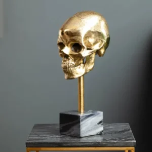 Elegante Skulptur SKULL 35cm gold Totenkopf mit Marmorfuß