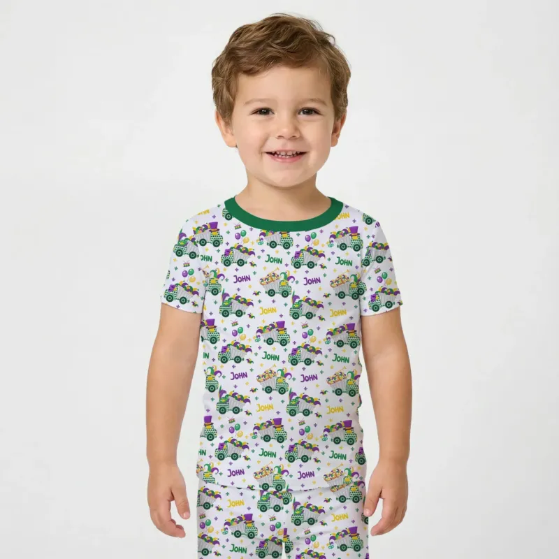 Mardi Gras Trucks Bamboo Two Piece Short Sleeve Pajama Set