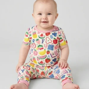 Back To School Fruit Alphabet Bamboo Two Piece Short Sleeve Pajama Set