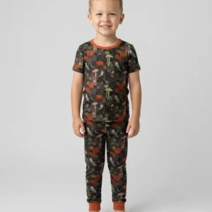 Spooky Cute Ghost Pumpkin Mushroom Halloween Bamboo Two Piece Short Sleeve Pajama Set