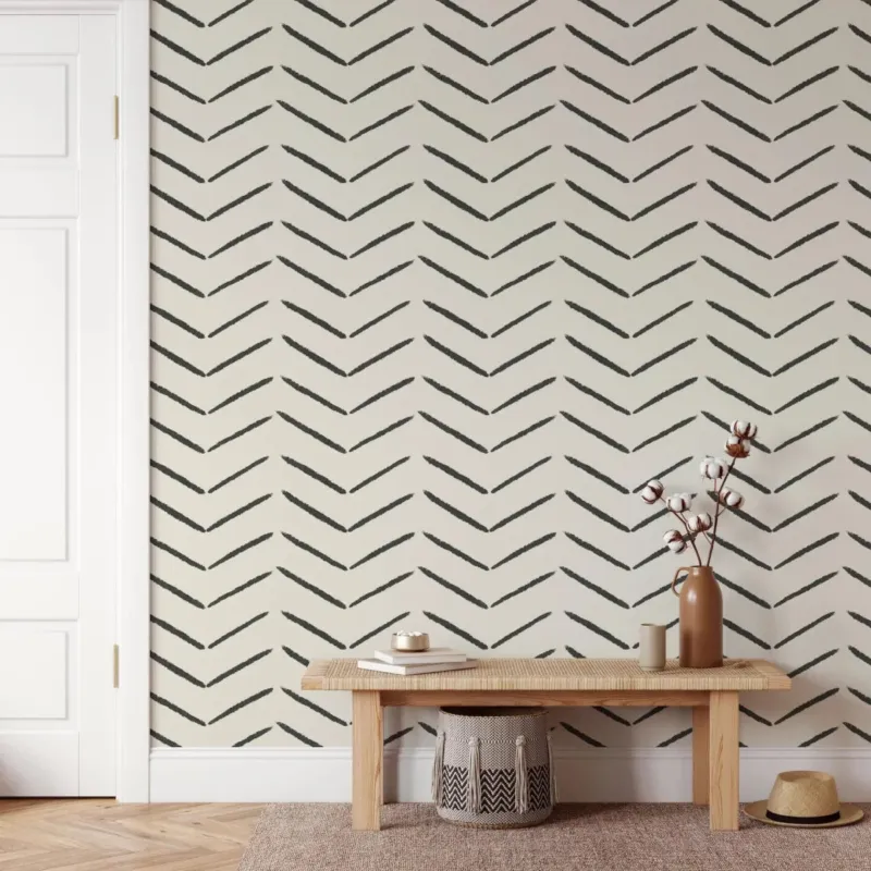 MUNKS & ME - Papier Peint Chambre Enfant à Motif Répété - À Chevrons | Charbon