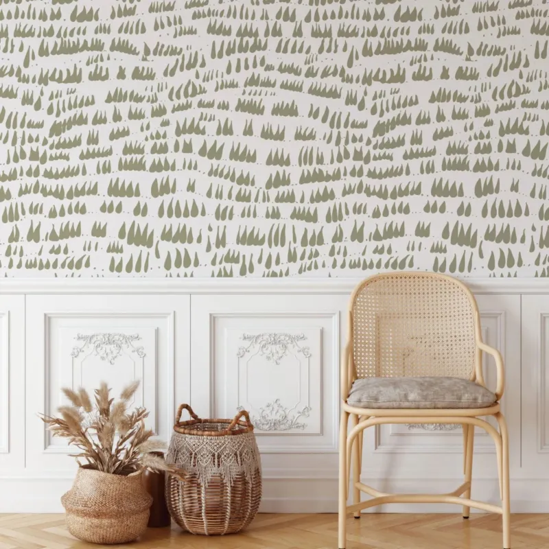 MUNKS & ME - Papier Peint Chambre Enfant à Motif Répété - Daphné Laisse Tomber - Olive
