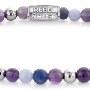 Armband mit Edelstein-Perlen im Violett- und Blaumix, silbernen Zwischenperlen und Edelstahlverschluss