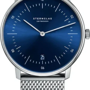 Herrenarmbanduhr mit blauem Zifferblatt, schlankem Gehäuse und Metall-Mesharmband