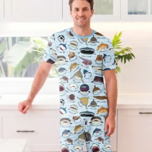 Shark Faces Bamboo Men Short Sleeve Short Pajama Set