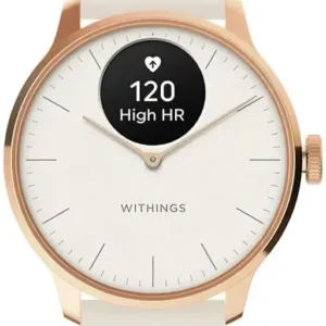Withings ScanWatch Light Unisex-Uhr mit beigem Silikonarmband und rundem Display