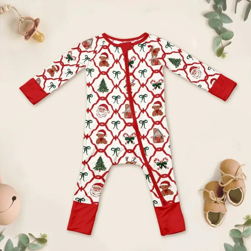 Vintage Christmas Convertible Zippered Romper , Vintage Christmas Convertible Zippered Romper - Newborn
